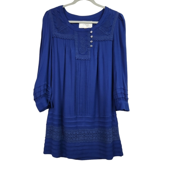 Leifsdottir Anthropologie Blue Peasant Boho Bohemian Long Sleeve Dress Size 4 - Picture 1 of 11